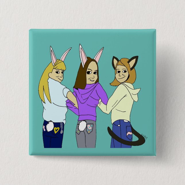 Chapa Cuadrada Dos conejitos y un gatito (Anverso)