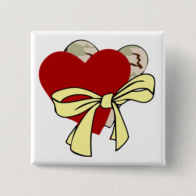 Chapa Cuadrada Dos corazones y cinta amarilla (Anverso)