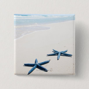 Chapa Cuadrada Dos estrellas de mar azules en el borde del agua