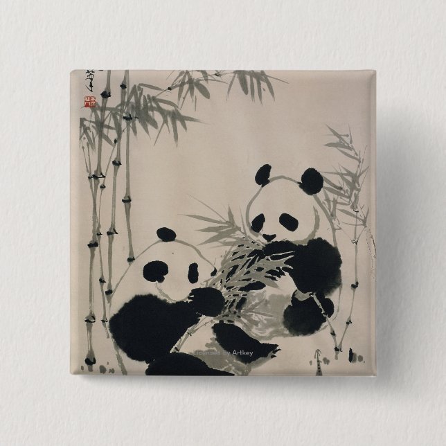 Chapa Cuadrada Dos pandas (Anverso)