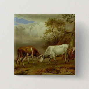 Chapa Cuadrada Dos toros con los cuernos bloqueados, 1653