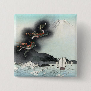 Chapa Cuadrada Dragón del Océano Ascendiendo al Mt. Fuji HOKUSAI