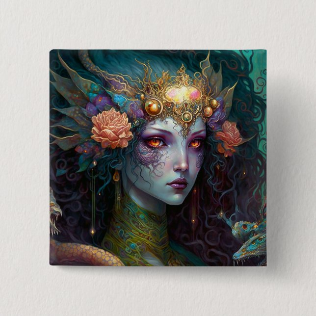 Chapa Cuadrada Dragon Goddess Queen Fantasy Art (Anverso)