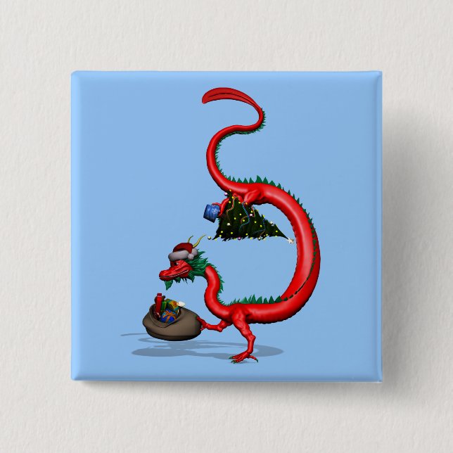 Chapa Cuadrada Dragón oriental rojo (Anverso)