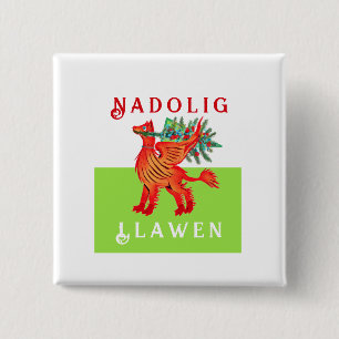 Chapa Cuadrada Dragón rojo galés amigable, agrega tus Navidades d