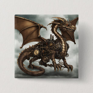 Chapa Cuadrada Dragón Steampunk