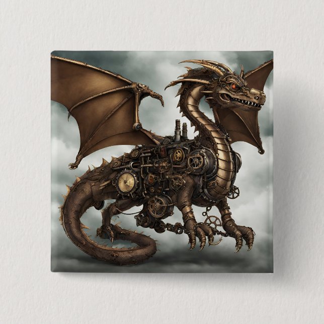 Chapa Cuadrada Dragón Steampunk (Anverso)