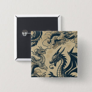 Chapa Cuadrada Dragones de fantasía antigüados