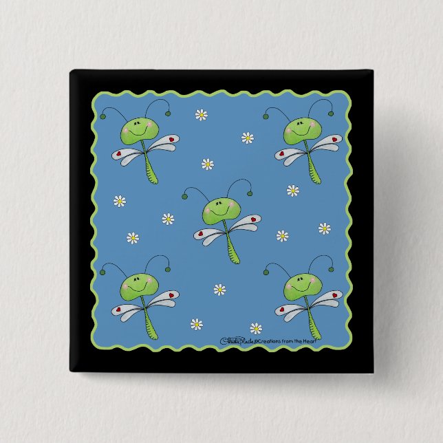 Chapa Cuadrada Dragonflies y Daisies (Anverso)