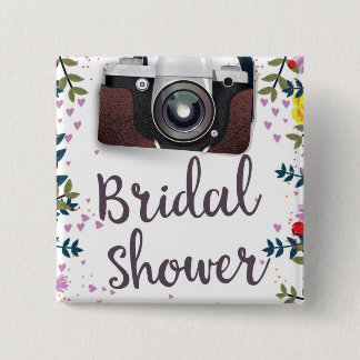 Chapa Cuadrada Ducha nupcial Flores vintage y cámara clásica