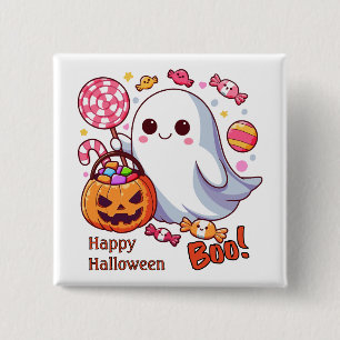 Chapa Cuadrada Dulce Fantasma Espeluznante de Halloween, Calabaza