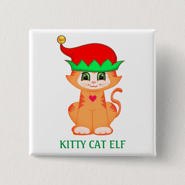 Chapa Cuadrada Dulce Gatito Elfo de Navidad (Anverso)