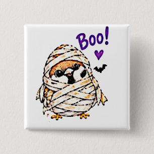 Chapa Cuadrada Dulce pájaro gorrión Chibi de Halloween Momia Dive
