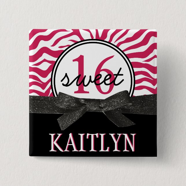 Chapa Cuadrada Dulce personalizado cebra 16 de las rosas fuertes (Anverso)