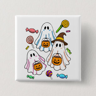 Chapa Cuadrada Dulces Fantasmas Espeluznantes de Halloween y Truc