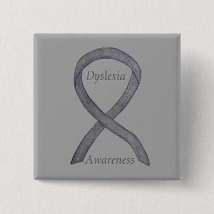 Chapa Cuadrada Dyslexia Silver Awareness Ribbon Custom Pin