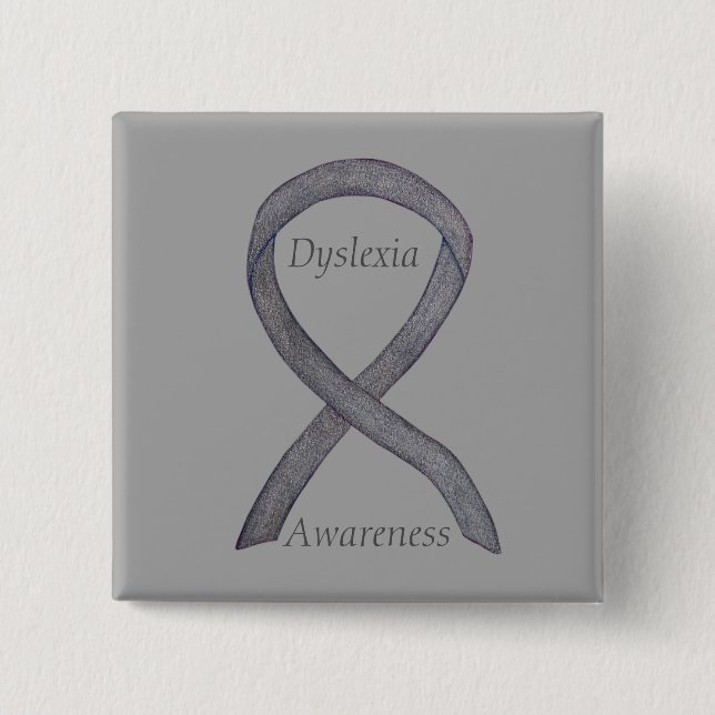 Chapa Cuadrada Dyslexia Silver Awareness Ribbon Custom Pin (Anverso)