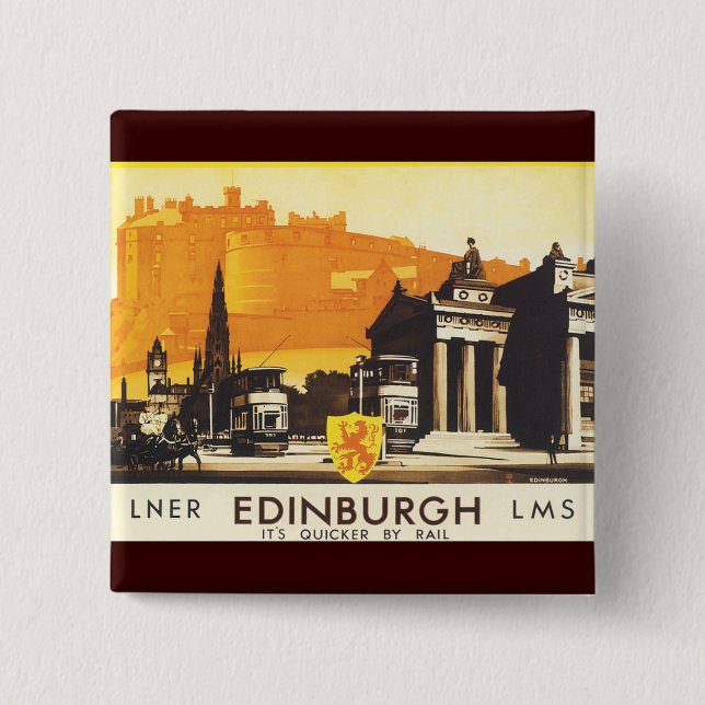 Chapa Cuadrada Edimburgo a través de LNER Rail Poster (Anverso)