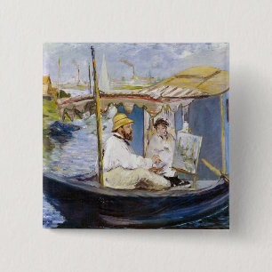 Chapa Cuadrada Edouard Manet - Monet en su barco estudio