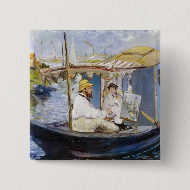 Chapa Cuadrada Edouard Manet - Monet en su Studio Boat (Anverso)