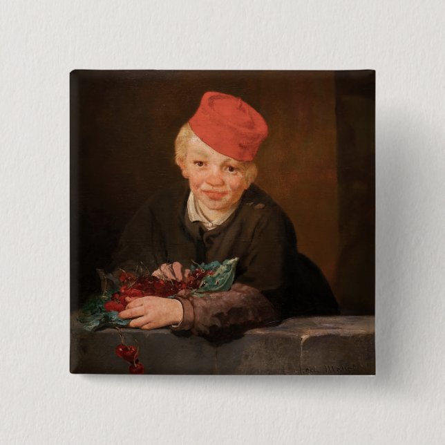 Chapa Cuadrada Edouard Manet - Niño con Cerezas (Anverso)