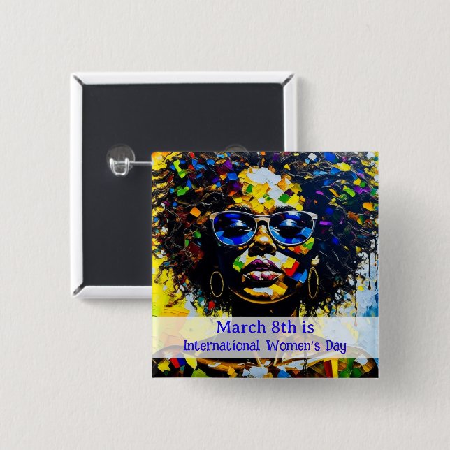 Chapa Cuadrada El 8 de marzo es el Día Internacional de la Mujer (Anverso y reverso)