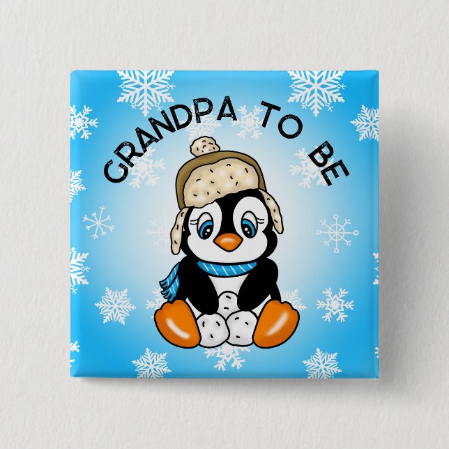 Chapa Cuadrada El abuelo del pingüino lindo | BABY SHOWER (Anverso)