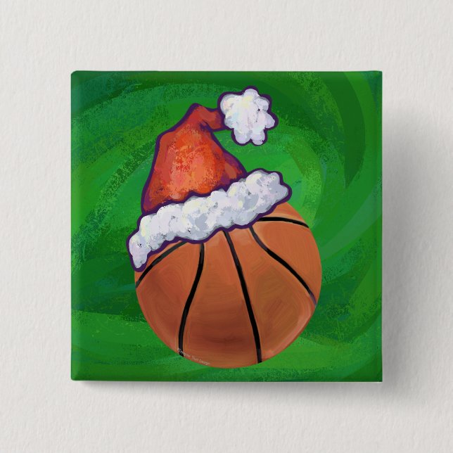 Chapa Cuadrada El baloncesto de Santa Hat en Green (Anverso)