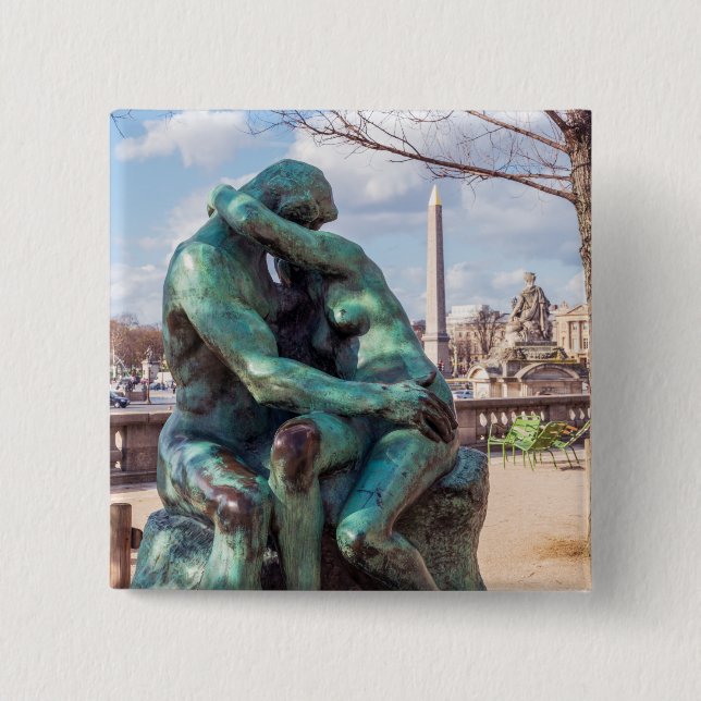 Chapa Cuadrada El beso de Auguste Rodin en las Tullerías, París (Anverso)