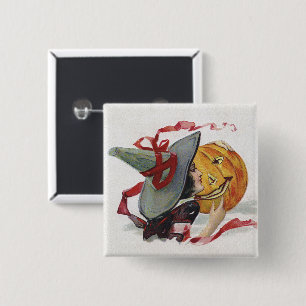 Chapa Cuadrada El Beso de la Bruja: una Calabaza de Halloween