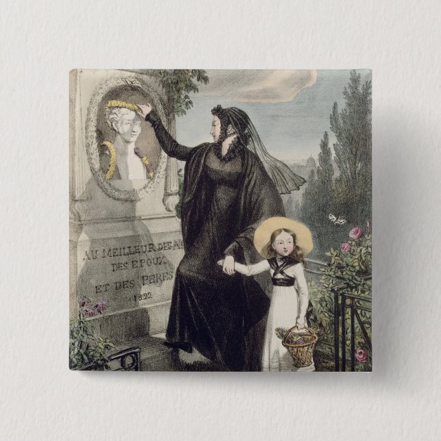 Chapa Cuadrada El cementerio de Pere Lachaise, impreso por (Anverso)