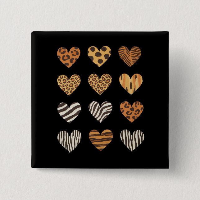Chapa Cuadrada El día de San Valentín de Love Heart Leopard Cute (Anverso)