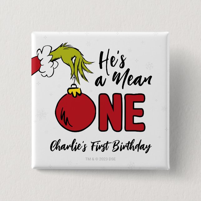Chapa Cuadrada Él es malo | Cumpleaños Grinch (Anverso)