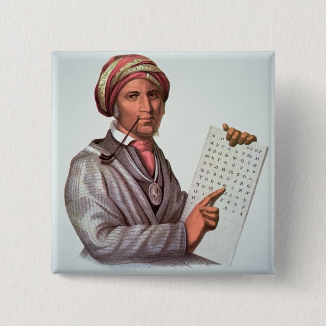 Chapa Cuadrada El escolar cherokee, Sequoyah (1776-1843) (color (Anverso)