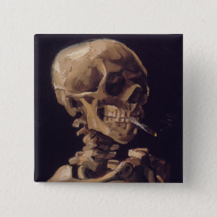 Chapa Cuadrada El esqueleto de Van Gogh con cigarrillo en llamas