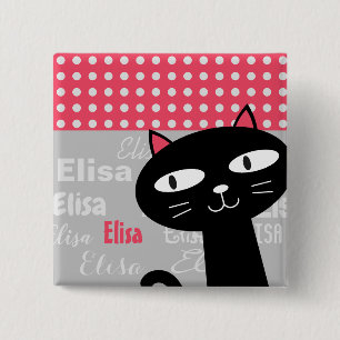 Chapa Cuadrada El gato lindo de polka rosa no tiene nombre person