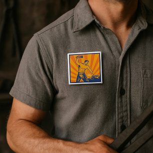 Chapa Cuadrada El herrero Hammering Retro Strongman Labor