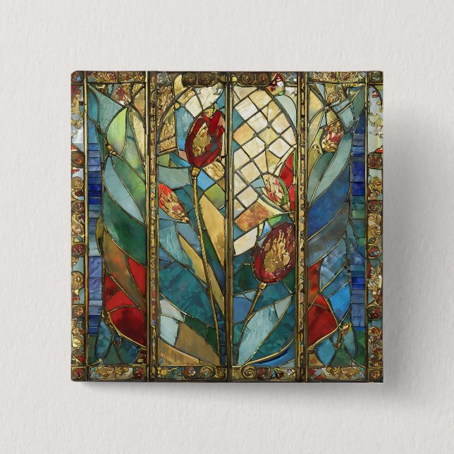 Chapa Cuadrada El Jefe Rojo de Vidrio Manchado atiende al amanece (Anverso)