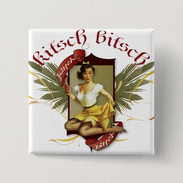 Chapa Cuadrada El kitsch Bitsch: Pin-Para arriba retro del (Anverso)