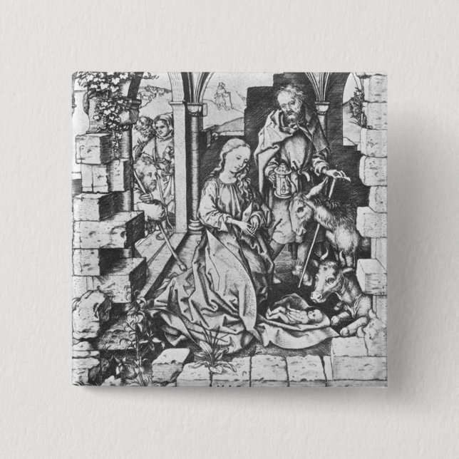 Chapa Cuadrada El nacimiento de Jesús (por Martin Schongauer) (Anverso)