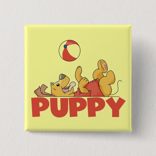 Chapa Cuadrada El perrito juega las camisetas y los regalos (Anverso)