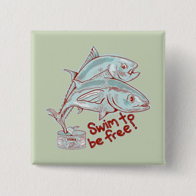 Chapa Cuadrada El pez del atún escapa divertido (Anverso)