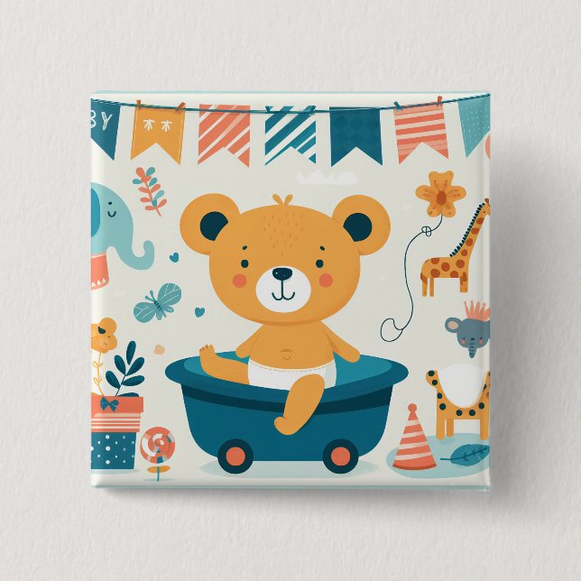 Chapa Cuadrada El primer baño del bebé (Anverso)