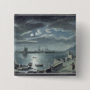 Chapa Cuadrada El puerto y el Cobb, Lyme Regis por claro de luna