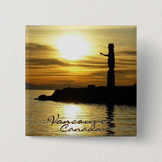 Chapa Cuadrada El recuerdo de Vancouver Canadá abotona arte del (Anverso)