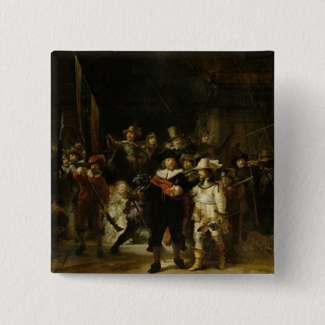 Chapa Cuadrada El reloj nocturno, Rembrandt van Rijn (Anverso)