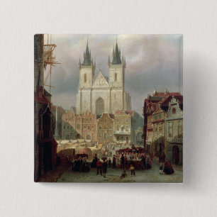 Chapa Cuadrada El viejo mercado en Praga, 1881 (aceite en canva