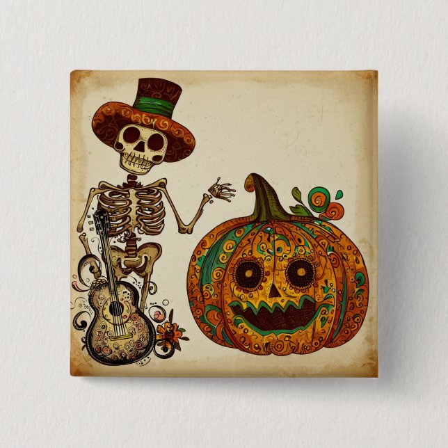 Chapa Cuadrada El Viejo Skeleton/Día de la Calabaza de los Muerto (Anverso)
