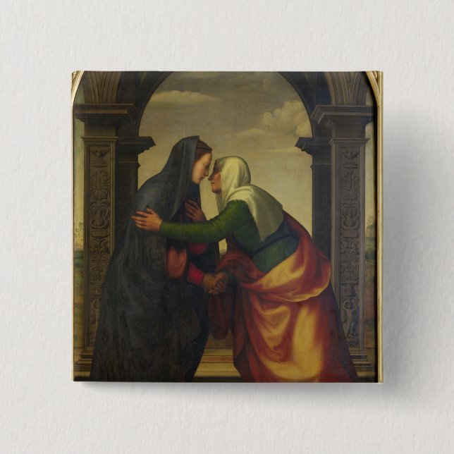 Chapa Cuadrada El Visitation de St. Elizabeth al Virgen María (Anverso)