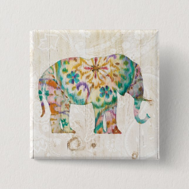Chapa Cuadrada Elefante de Boho Paisley I (Anverso)